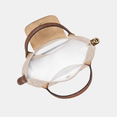 SMALL SIZE - TÚI LONGCHAMP LE PLIAGE ORIGINAL POUCH WITH HANDLE - Paper - Recycled Canvas - Túi xách màu be, quai nắp nâu