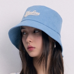 MLB Unisex Cursive Lettering Denim Bucket Hat NY Yankees Blue - Mũ vành tròn, màu xanh