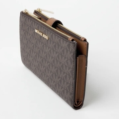 MICHAEL KORS MK Jet Set Travel Signature Logo Brown - Double Zip Wallet - Ví cầm tay nhiều ngăn đựng thẻ, tiền, màu nâu