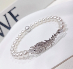 SWAROVSKI Nice bracelet (Magnetic closure, Feather, White, Rhodium) - Vòng/lắc tay ngọc trai pha lê, lông vũ - SWAROVSKI - JEWELRY