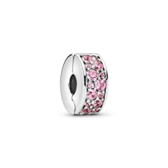 PANDORA Pink Pavé Clip Charm (Silver Sterling, Zircona) - Hạt trang trí vòng tay hình tròn, chốt bấm chặn, bạc 925, CZ hồng - JEWELRY