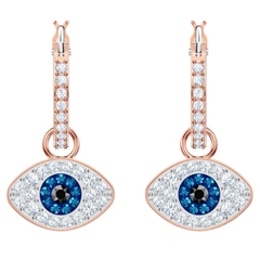 SWAROVSKI Symbolica hoop earrings (Evil eye, Blue, Rose gold-tone plated) - Khuyên tai pha lê, hình biểu tượng mắt - JEWERY