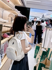 CHÍNH HÃNG - WHOAU Steve Bear Basic Backpack White - Balo, cặp màu trắng