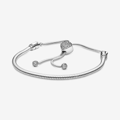 Pandora Moments Pavé Heart & Snake Chain Sliding Bracelet (Heart Clasp, Silver Sterling) - Vòng/lắc tay bạc 925, khoá trái tim, dáng rút mềm - JEWELRY BRACELET