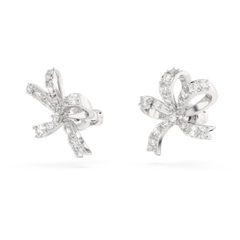 SWAROVSKI Volta stud earrings  (Bow, Small, White, Rhodium plated) - Khuyên tai hình nơ trắng - JEWERY