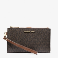 MICHAEL KORS MK Jet Set Travel Signature Logo Brown - Double Zip Wallet - Ví cầm tay nhiều ngăn đựng thẻ, tiền, màu nâu