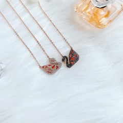 SWAROVSKI Facet Swan Pierced necklace (White&Black, Rose-gold tone plated) - Dây cổ, dây chuyền thiên nga đeo 2 mặt trắng và đen - JEWELRY NECKLACE