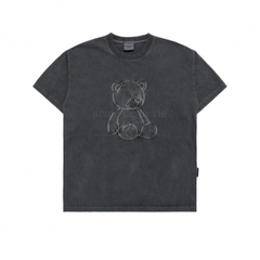 ÁO ADLV BEAR APPLIQUE PIGMENT WASHING CHARCOAL T-SHIRT - Áo thun cổ tròn tay lỡ hình gấu, màu than chì
