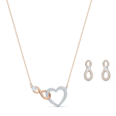 SWAROVSKI Hyperbola set (Infinity and heart, White, Mixed metal finish) - EARRINGS & NECKLACE - Khuyên tai + dây cổ hình trái tim vô cực - JEWELRY