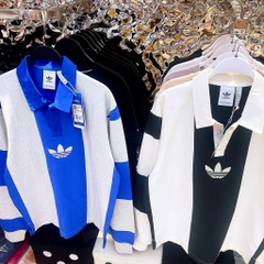 ÁO ADIDAS POLO LONG SLEEVE / SWEATSHIRT - GREY BLUE / BLACK WHITE - ÁO CÓ CỔ TAY DÀI SỌC XANH XÁM / ĐEN TRẮNG
