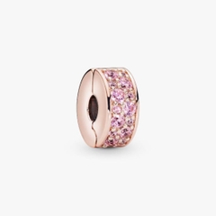 CHÍNH HÃNG - PANDORA Clear Pavé Clip Charm (14K Rosegold plated, Zircona) - Hạt trang trí vòng tay, chốt bấm, hỗn hợp kim loại mạ vàng hồng 14k