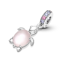 PANDORA Murano Glass Pink Sea Turtle Dangle Charm (Silver Sterling, Zircona) - Hạt treo trang trí vòng tay, hình rùa màu hồng, bạc 925 - JEWELRY