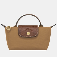 MINI SIZE - TÚI LONGCHAMP LE PLIAGE ORIGINAL POUCH WITH HANDLE - FAWN - Recycled Canvas - Túi xách màu nâu vàng