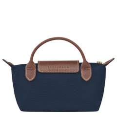 MINI SIZE - TÚI LONGCHAMP LE PLIAGE ORIGINAL POUCH WITH HANDLE - NAVY - Recycled Canvas - Túi xách màu xanh đen, quai nắp nâu