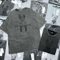 ÁO THUN LIFEWORK BULLDOG WASHING DARK GREY T-SHIRT - Áo thun cổ tròn tay lỡ màu xám đậm