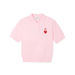 Áo MLB Polo Crop Heart C Logo Shirt Pink
