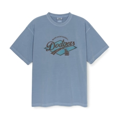 MLB Varsity Vintage Washed Graphic Mega Overfit Short Sleeve T-Shirt LA Dodgers Indigo - Áo thun cổ tròn tay lỡ tone xanh blue