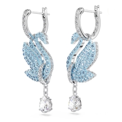 SWAROVSKI Swan drop earrings (Swan, Blue, Rhodium plated) - Khuyên tai thiên nga xanh - JEWERY