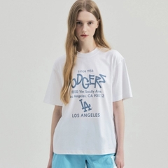 Áo MLB Street Lettering Overfit T-shirt LA Dodgers White - Áo thun cổ tròn tay lỡ màu trắng