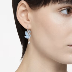 SWAROVSKI Swan drop earrings (Swan, Blue, Rhodium plated) - Khuyên tai thiên nga xanh - JEWERY