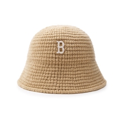 Mũ MLB Unisex basic wool knit Beige bucket hat - Mũ len màu be