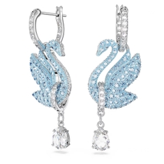 SWAROVSKI Swan drop earrings (Swan, Blue, Rhodium plated) - Khuyên tai thiên nga xanh - JEWERY