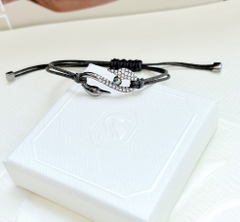 SWAROVSKI Crystal Power Collection Hook Bracelet, Black, Rhodium - Vòng/lắc tay pha lê trắng, dây dù thắt màu đen - JEWELRY