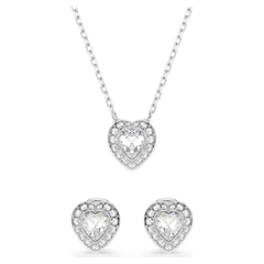 CHÍNH HÃNG - SWAROVSKI x Ariana Grande set (Mixed cuts, Heart, White, Rhodium plated) - SET - EARRINGS - NECKLACE - Khuyên tai + dây cổ, pha lê trắng, trái tim - JEWELRY
