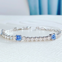 CHÍNH HÃNG - SWAROVSKI Matrix Tennis bracelet (Mixed cut, Blue, Rhodium plated) - Vòng/lắc tay đá pha lê trắng phối xanh - JEWELRY