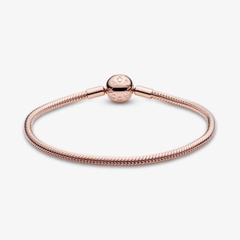 Pandora Moments Snake Chain Bracelet (Round Clasp, Rose-gold 14k plated) - Vòng/lắc tay hỗn hợp kim loại mạ vàng hồng 14k, khoá tròn, dáng mềm