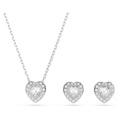 CHÍNH HÃNG - SWAROVSKI x Ariana Grande set (Mixed cuts, Heart, White, Rhodium plated) - SET - EARRINGS - NECKLACE - Khuyên tai + dây cổ, pha lê trắng, trái tim - JEWELRY