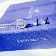 SWAROVSKI Una set (Round cut, Blue, Rhodium plated) - EARRINGS & NECKLACE - Khuyên tai + dây cổ, pha lê xanh chuyển động - JEWELRY
