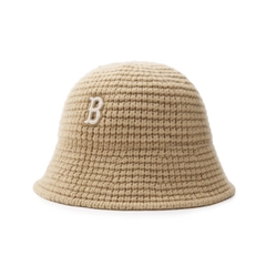 Mũ MLB Unisex basic wool knit Beige bucket hat - Mũ len màu be