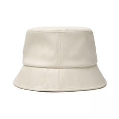 Mũ MLB Diamond Monogram Leather Bucket Hat New York Yankees Cream - Mũ vành tròn, chất da, màu trắng kem