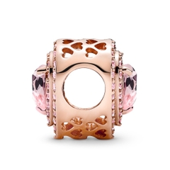 CHÍNH HÃNG - PANDORA Sparkling Levelled Hearts Charm (14K Rosegold plated / Silver Sterling 925, Zircona) Hạt trang trí vòng tay hình trái tim