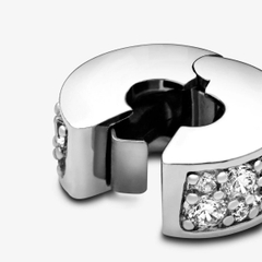 PANDORA Clear Pavé Clip Charm (Silver Sterling, Zircona) - Hạt trang trí vòng tay hình tròn, chốt bấm chặn, bạc 925, CZ trắng - JEWELRY