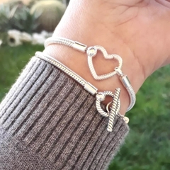 PANDORA Moments Heart Snake Chain Bracelet (Silver Sterling) - Vòng/lắc bạc 925, khoá cài trái tim bạc 925, dáng mềm