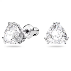 SWAROVSKI Matrix stud earrings (Trilliant cut, White, Rhodium plated) - Khuyên tai pha lê trắng - JEWERY