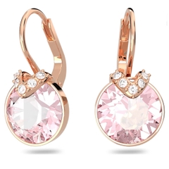 SWAROVSKI Bella V drop earrings (Round cut, Pink, Rose gold-tone plated) - Khuyên tai pha tròn màu hồng - JEWELRY