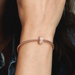 CHÍNH HÃNG - PANDORA Clear Pavé Clip Charm (14K Rosegold plated, Zircona) - Hạt trang trí vòng tay, chốt bấm, hỗn hợp kim loại mạ vàng hồng 14k