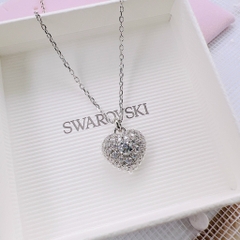 SWAROVSKI Hyperbola pendant (Heart, Crystal pearl, Rhodium plated) - Dây cổ, dây chuyền trái tim, pha lê trắng - JEWELRY NECKLACE
