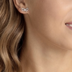 SWAROVSKI Lifelong Bow earrings (Bow, White, Rhodium plated) - Khuyên tai hình nơ trắng - JEWELRY