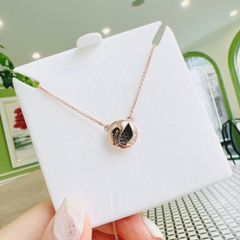 SWAROVSKI Hall Swan necklace (Swan, Rose Gold plated) - Dây cổ, dây chuyền thiên nga đen trong vòng tròn - SWAROVSKI - JEWELRY NECKLACE