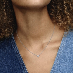 PANDORA Triple Stone Heart Collier Necklace (Sterling Silver) - Dây cổ, chuyền bạc 925, đá CZ trắng, hình tim (maximum 45cm) - JEWELRY NECKLACE
