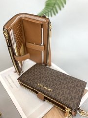 MICHAEL KORS MK Jet Set Travel Signature Logo Brown - Double Zip Wallet - Ví cầm tay nhiều ngăn đựng thẻ, tiền, màu nâu