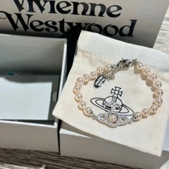 VIVIENNE WESTWOOD Olympia Pearl Chain Bracelet - Vòng/lắc tay hình quả cầu hai chiều, phối đá CZ trắng, pha lê ngọc trai - JEWELRY BRACELETS