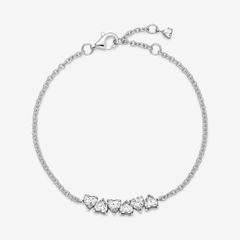 PANDORA Sparkling Endless Hearts Chain Bracelet (Sterling Silver, Zirconia) - Vòng/ lắc tay bạc 925, đính đá CZ trắng, hình tim