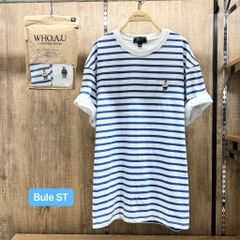 WHOAU T-SHIRT (SET GỒM 2 ÁO - Trắng và sọc Xanh Blue)