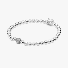 CHÍNH HÃNG - PANDORA Beads & Pavé Bracelet (Barrel clasp, Silver Sterling)- Vòng/lắc bạc 925, khoá trụ, dáng bi tròn - JEWELRY