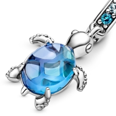 PANDORA Murano Glass Sea Turtle Dangle Charm (Silver Sterling, Zircona) - Hạt treo trang trí vòng tay, hình rùa biển xanh đại dương, bạc 925 - JEWELRY
